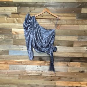 Do-Be one shoulder cheetah satin grey blouse